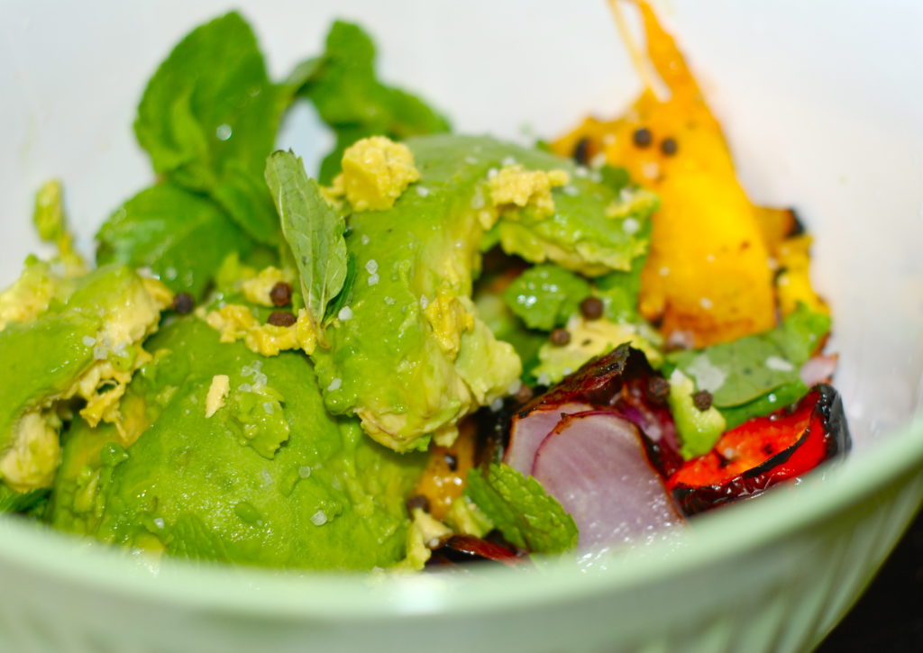 Throwing the grilled ingredients in with the avocado and mint= perfection!