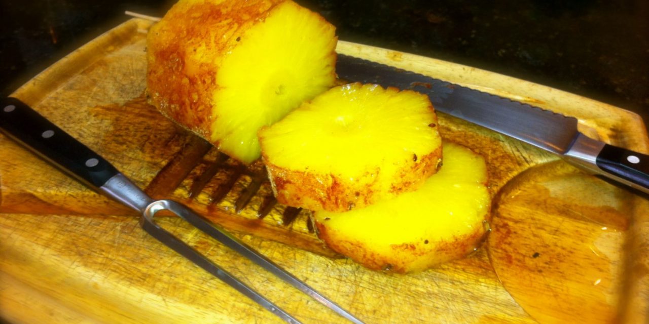 Rum Soaked Pineapple with Cinnamon Sugar Glaze on the Rotisserie