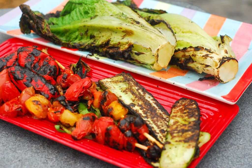 Grilled vegetables, grilled romaine hearts, grilled cucumbers, grilled salad