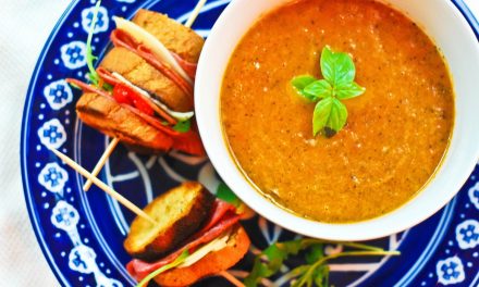Fire Roasted Tomato Soup with Crostini Skewers