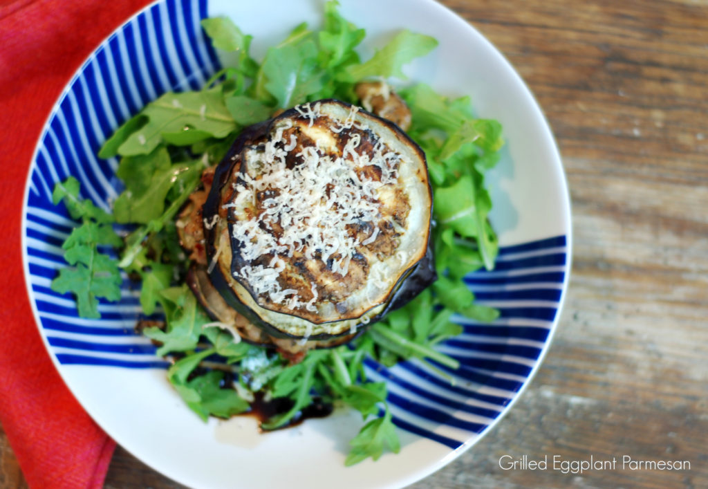 Grilled Eggplant Parm is a healthier, tasty alternative to traditional Eggplant parm where the eggplant is battered and fried. This is also gluten free
