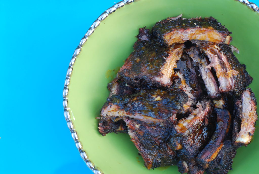These beautiful ribs were finished with Chris Hart's guava glaze for a sweet finish to the fiery Jamaican Jerk.