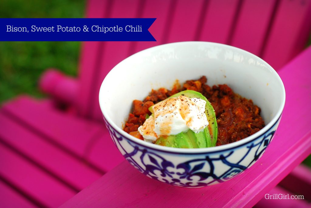 Bison Paired with Sweet Potatoes in with Smoky undertones from Chipotle peppers and Smoked paprika. Chili Heaven!!