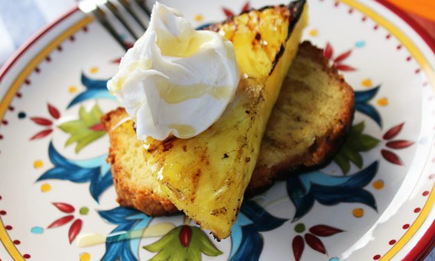 Grilled Pineapple Pound Cake Topped With Honey Mascapone Cheese