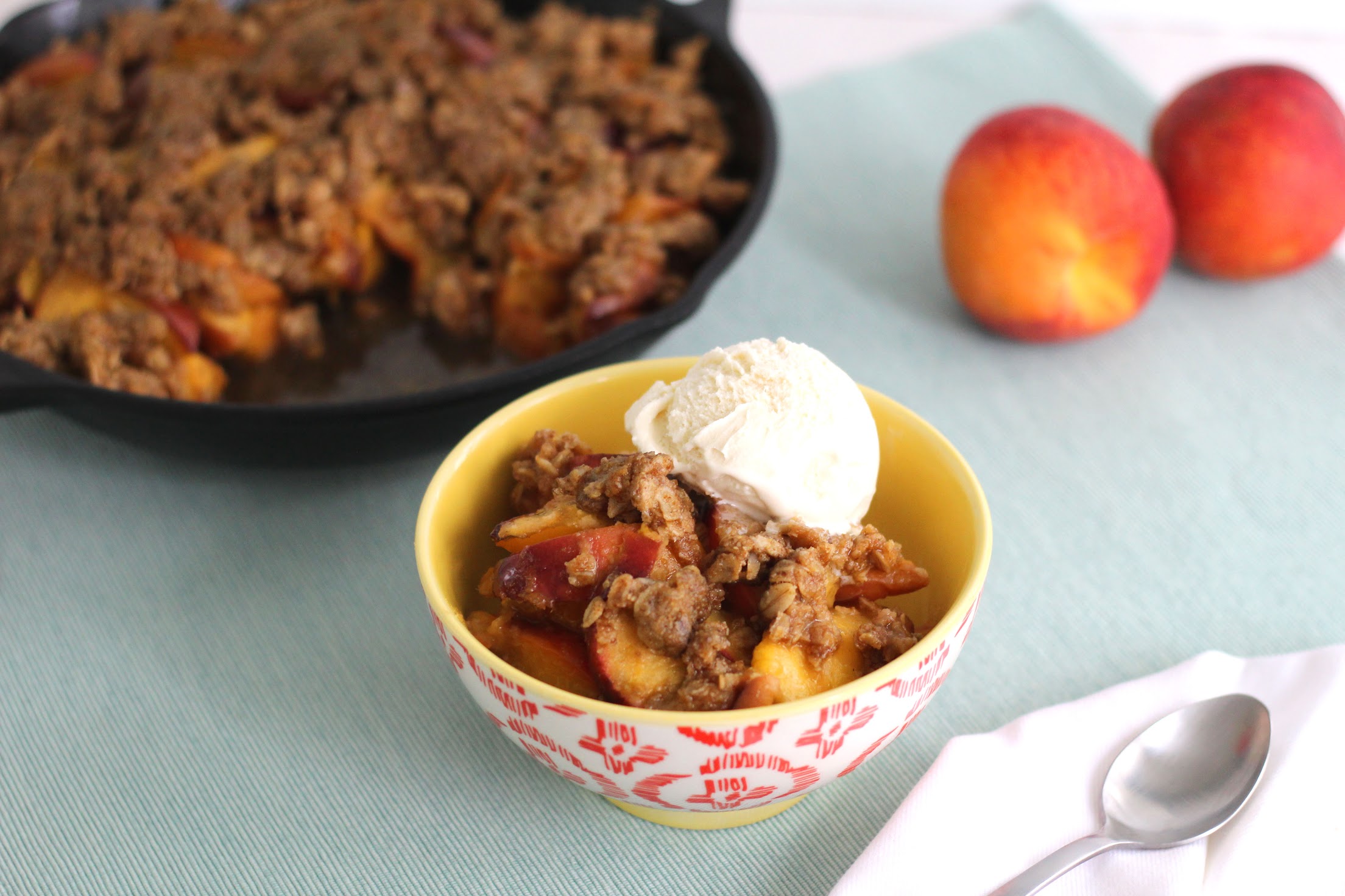 Bourbon Peach Crisp With Whipped Cream