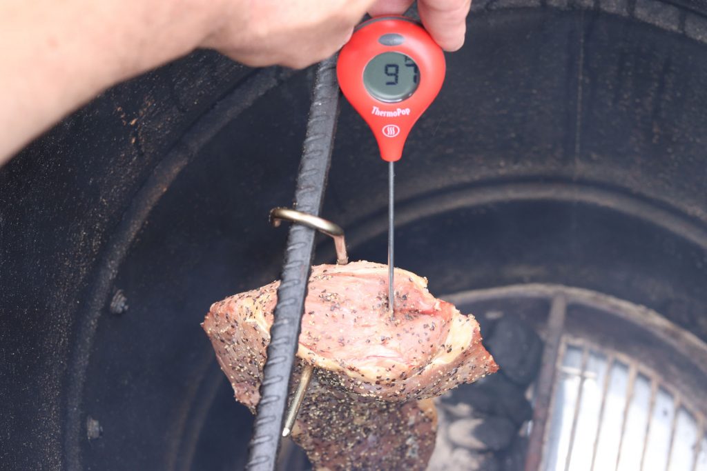 The ThermoPop thermometer gives you a quick reading while barbecuing.