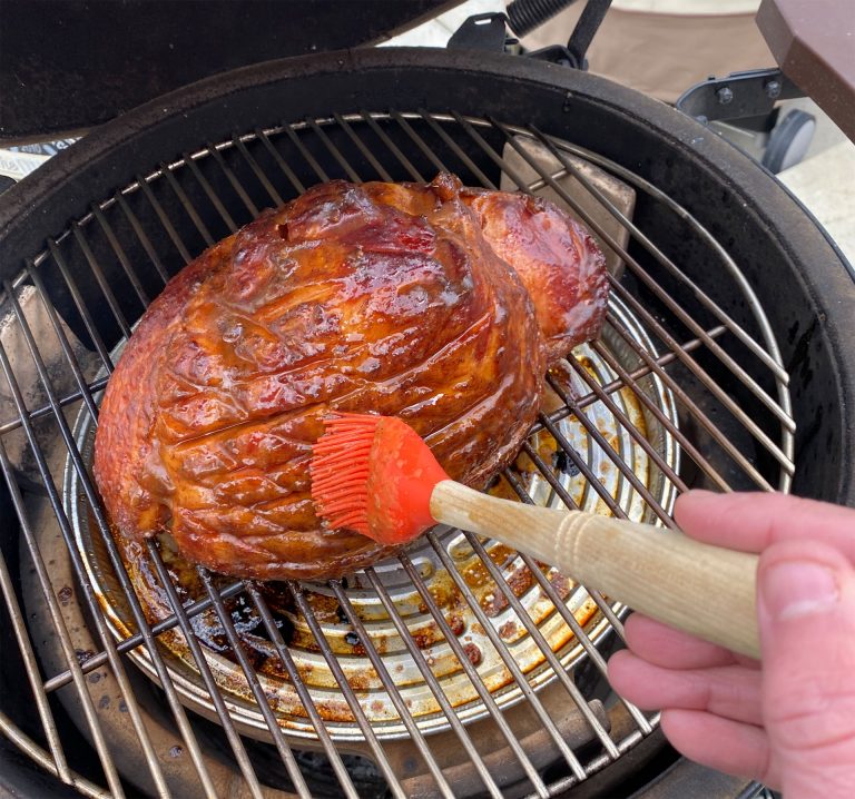 Ham on the Big Green Egg Grill Girl