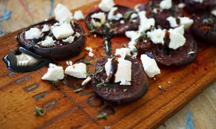 Cedar Planked Beets with Goat Cheese and Balsamic Glaze