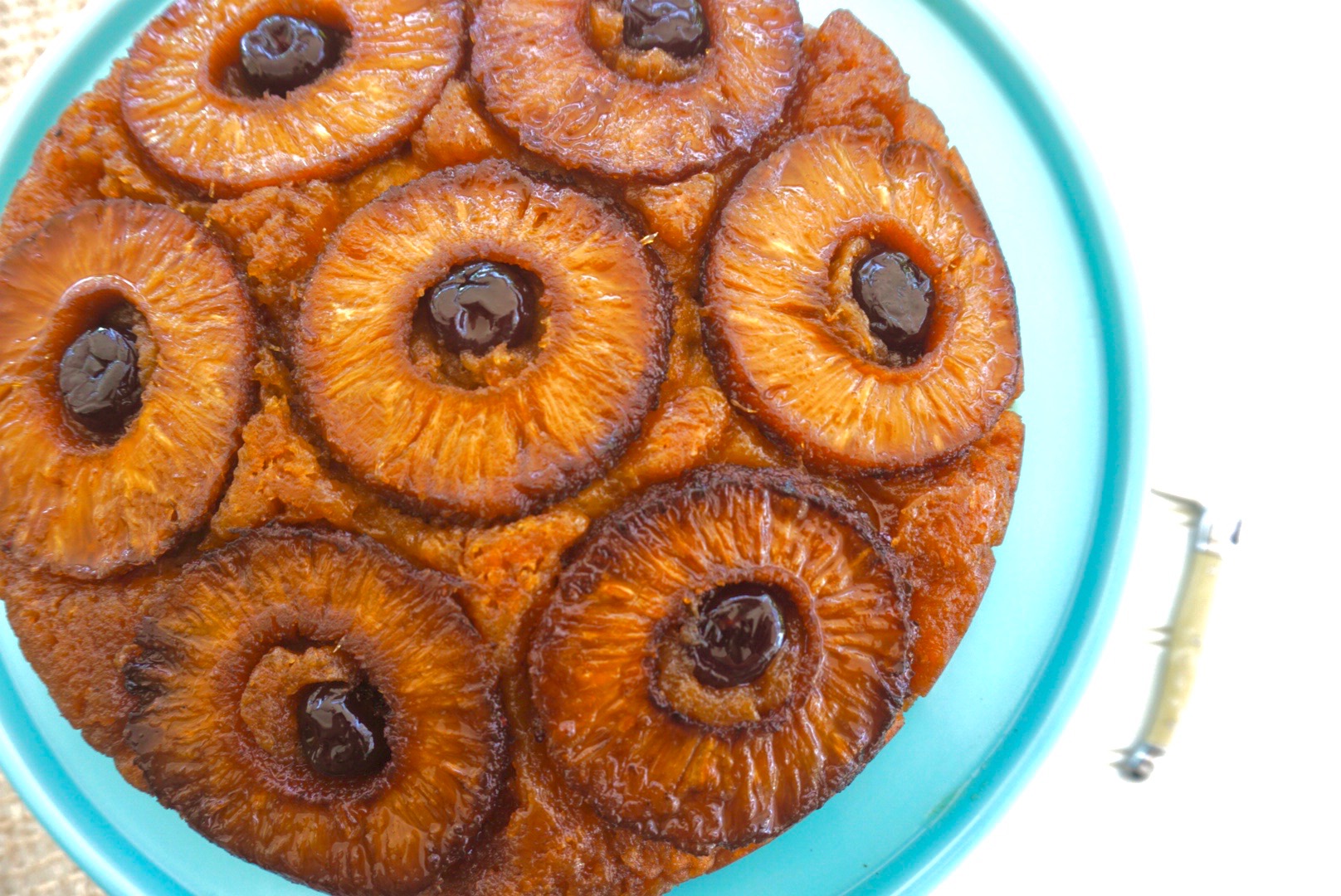 grill girl, smoked pineapple upside down cake, cast iron skillet