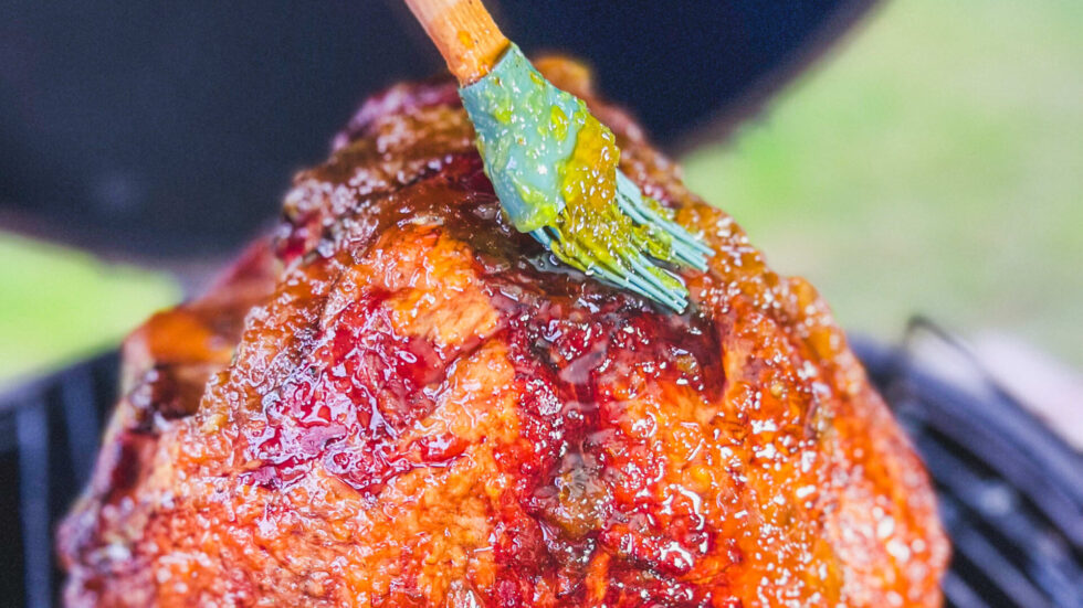 Delicious Double Smoked Ham on the Big Green Egg GrillGirl