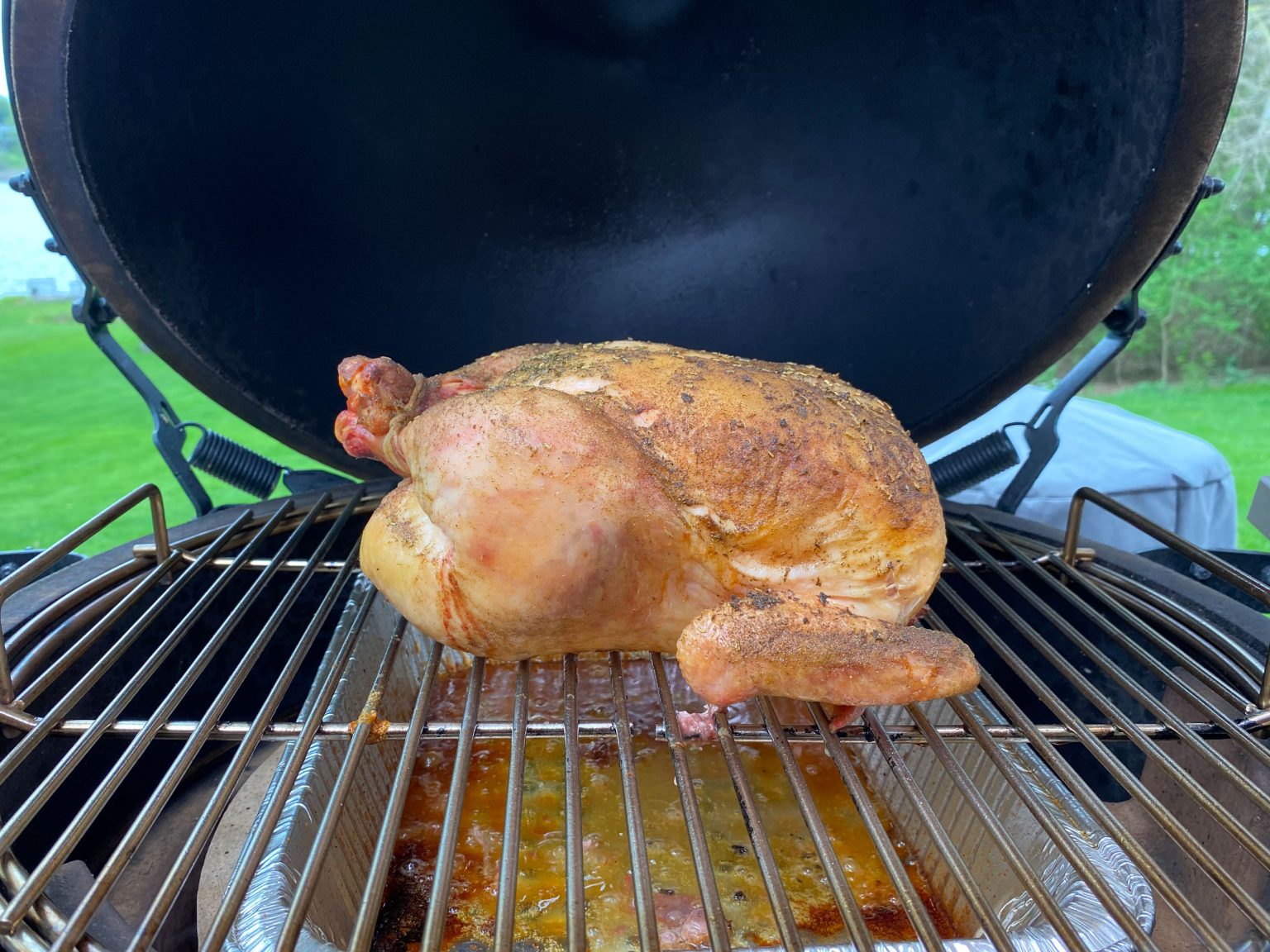 whole chicken on a big green egg