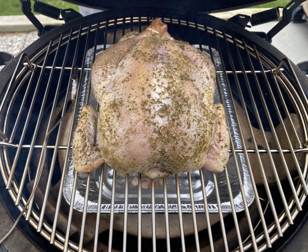 Bbq chicken on big green outlet egg