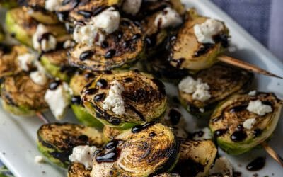 How to Cook Brussels Sprouts on the Grill: Grilled Brussel Sprouts Skewer with Balsamic Glaze and Goat Cheese