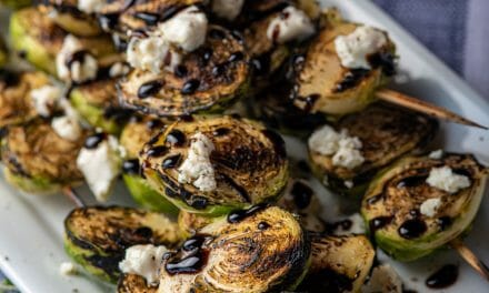 How to Cook Brussels Sprouts on the Grill: Grilled Brussel Sprouts Skewer with Balsamic Glaze and Goat Cheese