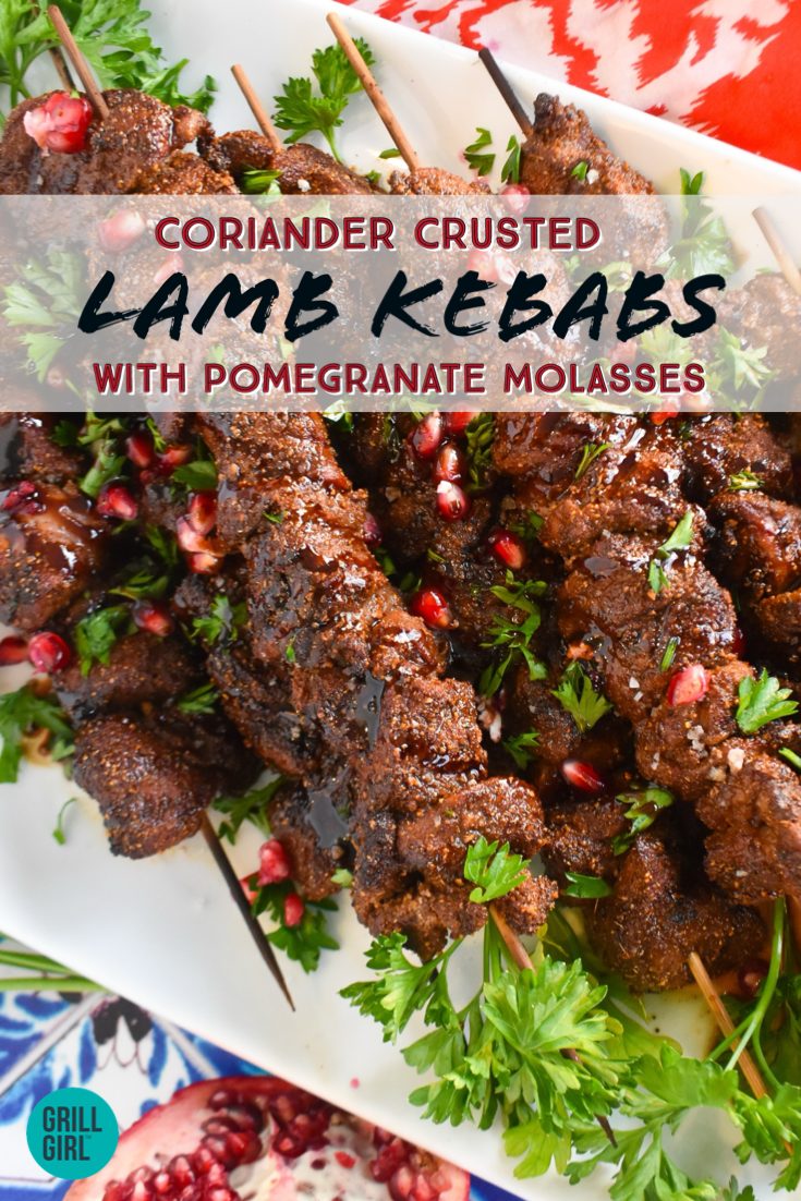 Coriander Crusted Grilled Lamb Kebabs with Pomegranate Molasses