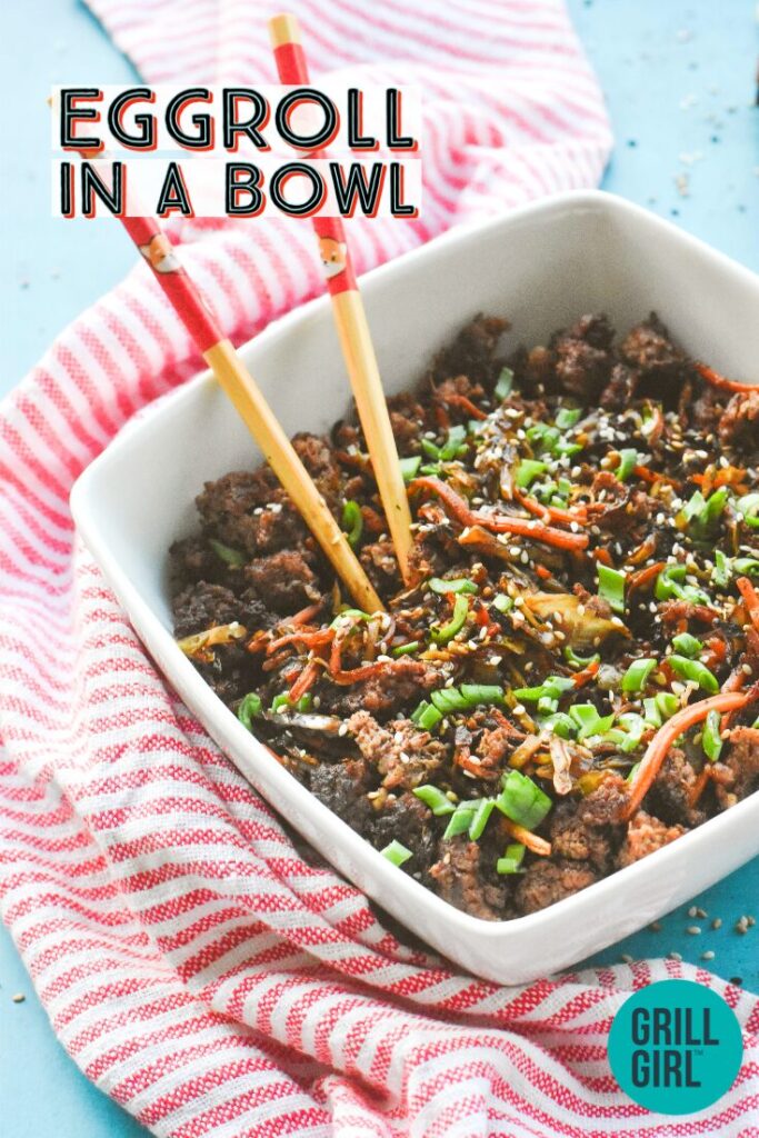 Eggroll in a bowl Pinterest image.